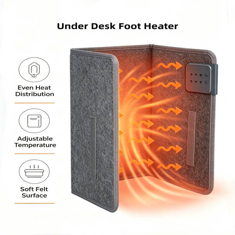 Under Desk Heater with Heated Floor Mat, Portable Foot Warmer with 8 Heat Levels and 12H Timer for Home Office