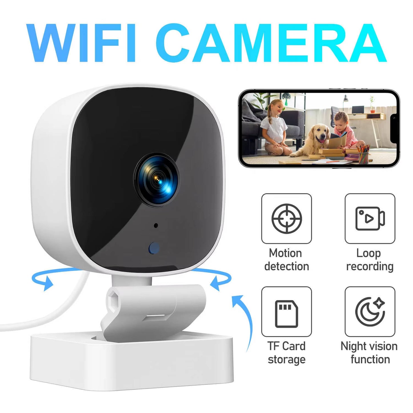 Indoor WiFi Security Camera Wall Mounted, 24H Mobile Monitoring with Night Vision for Home
