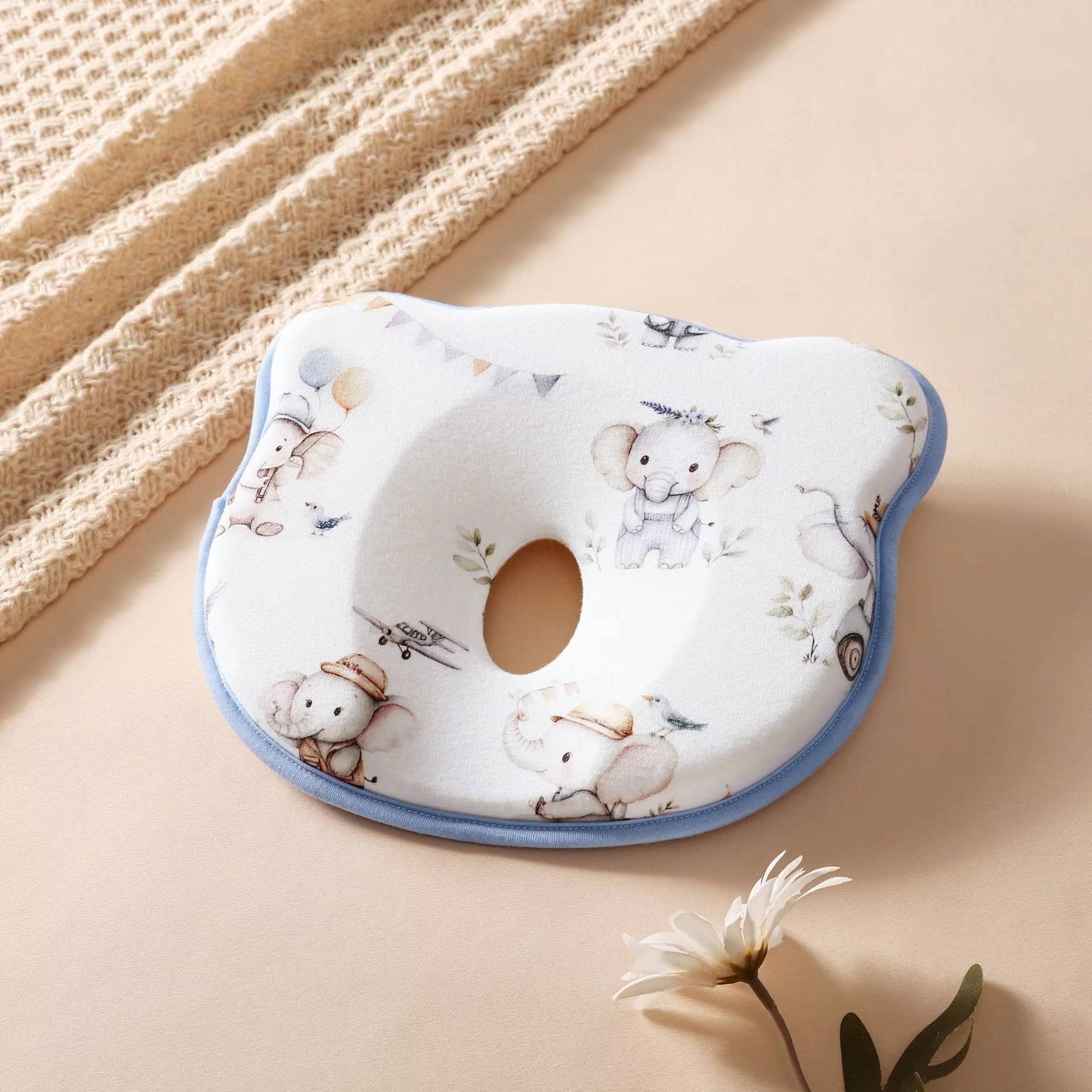 Infant Head Support Pillow with U-Shaped Groove and Silicone Core, Machine Washable