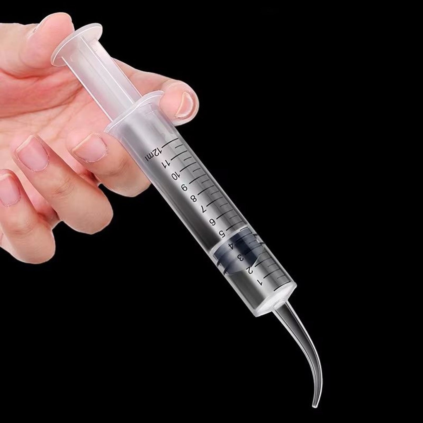 Ear Irrigation Syringe with Angled Rubber Tip and Controlled Plunger, 12mL Capacity