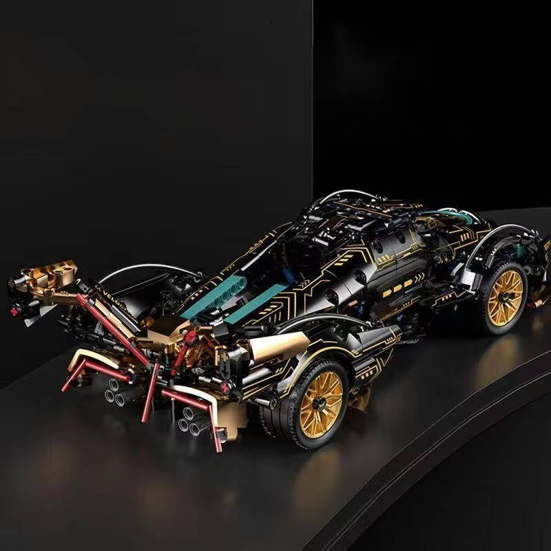 Working Supercar Building Block Set with Steering Mechanism and Four-Point Suspension, 1690 Pieces