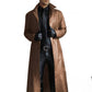 Men's Long Trench Coat with PU Outer Shell and Polyester Lining, Slim Fit