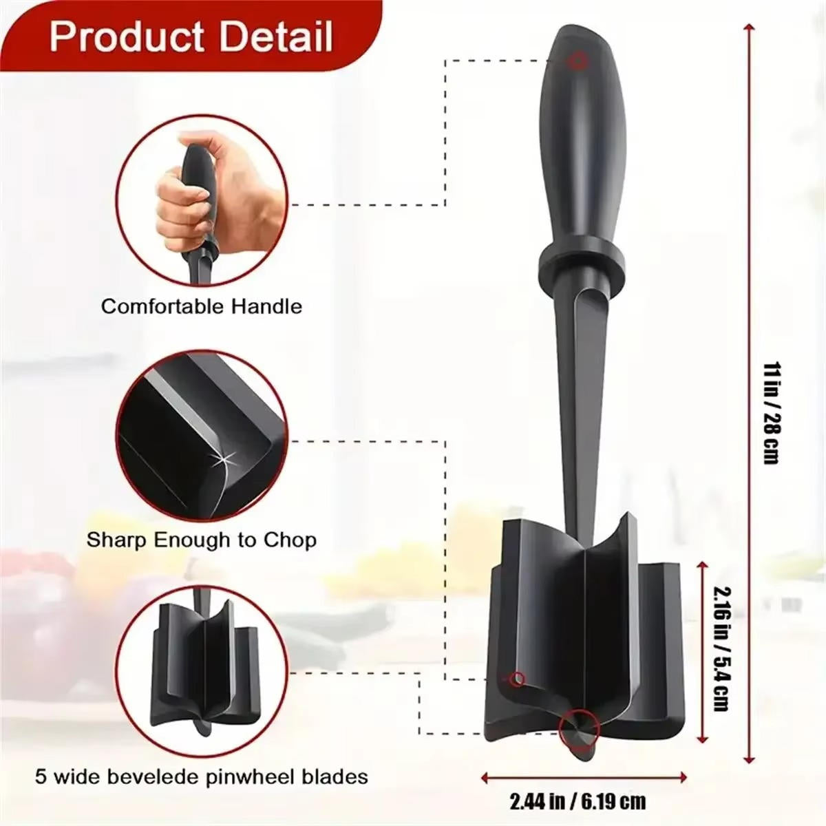 Ground Meat Chopper with Five Blades and Ergonomic Handle, 430°F Heat Tolerance