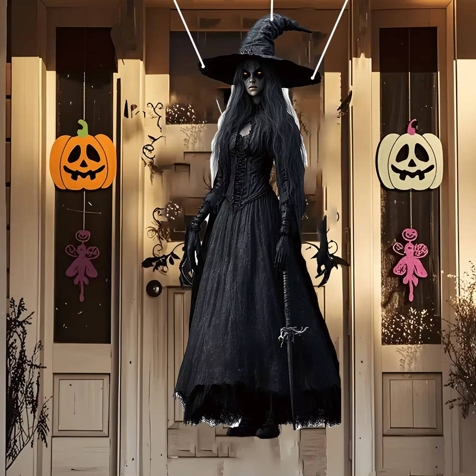 Skull Bride Halloween Hanging Decoration with Weather Resistant Fabric and Included Hooks