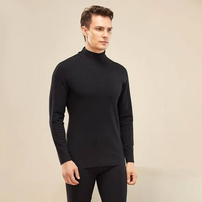 Men's Thermal Underwear with Silk Velvet Blend and High Neck Design