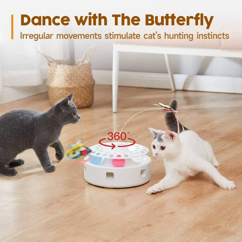 3 in 1 Automatic Cat Toy Interactive, Butterfly Feather Track Ball Kitten Toy USB Powered Indoor Exercise