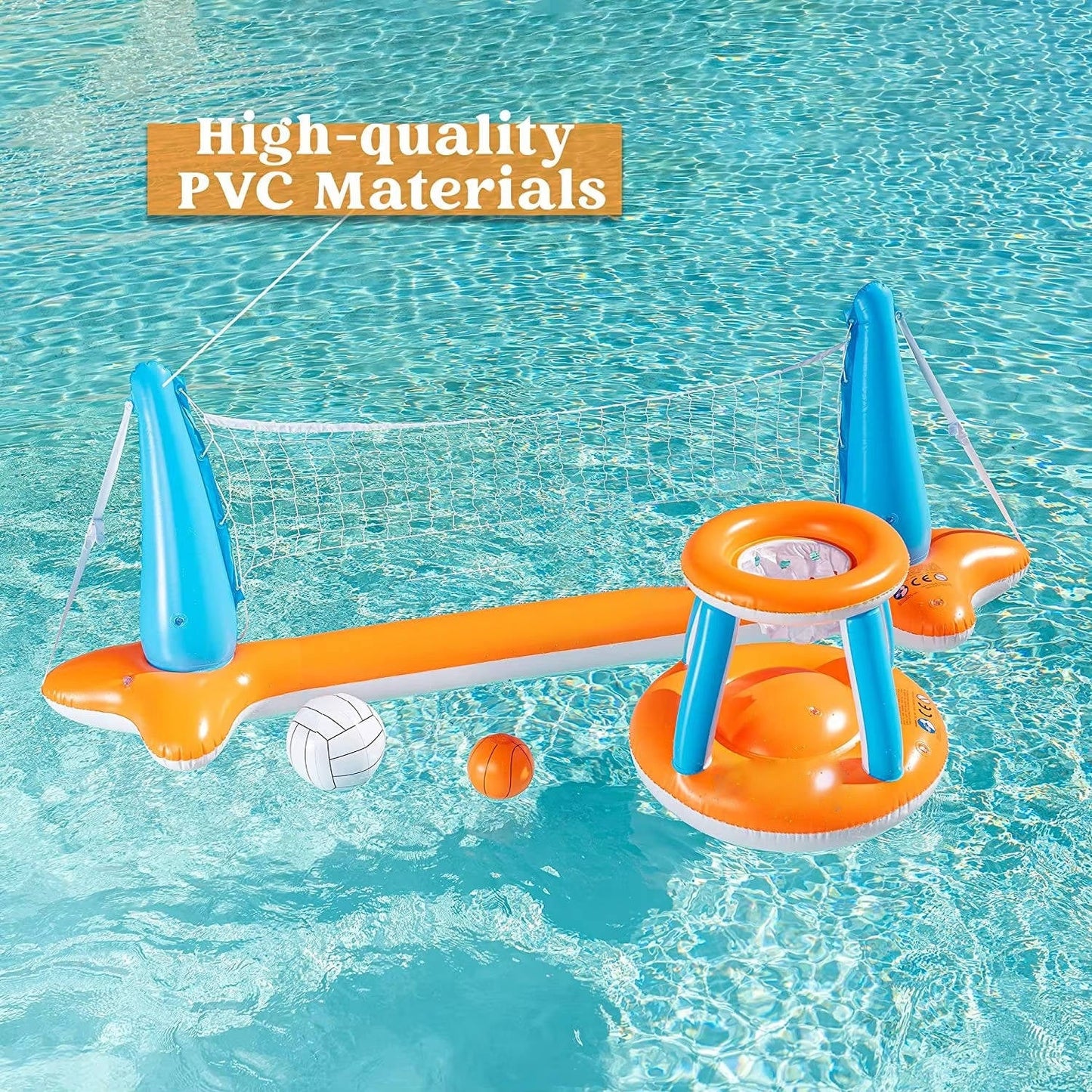 Inflatable Pool Volleyball Net, Pool Games for Kids and Adult, Included Basketball Hoops