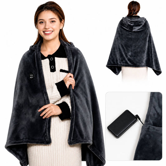 Cordless Heated Blanket with Hood, Rechargeable Wearable Throw with 9 Heating Zones and 3 Heat Levels for Camping