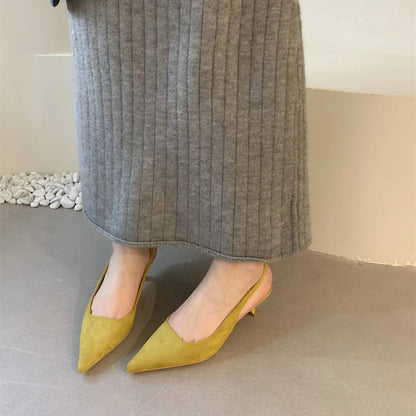 Pointed Toe Slingback Kitten Heels for Women with Microfiber Upper and Slip-On Design