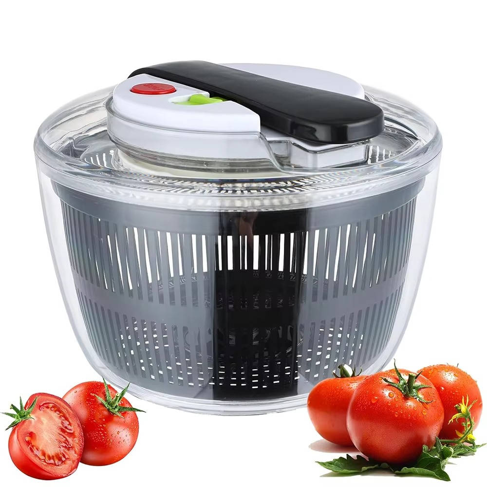 3L One Handed Press Salad Spinner, Large Lettuce & Vegetable Washer Dryer with Brake Button, BPA Free Mixer & Drainer