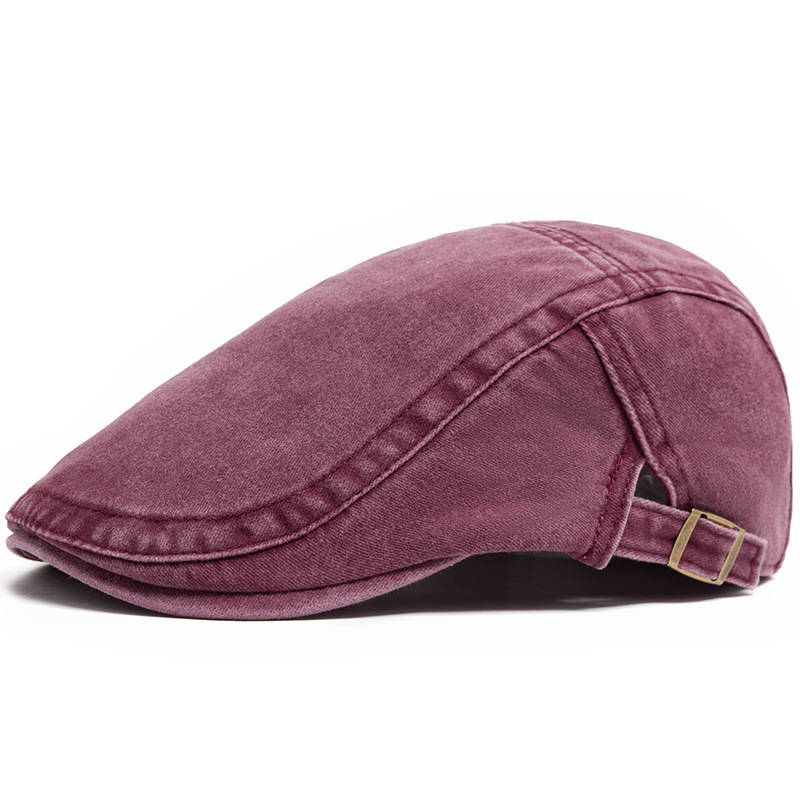 Washed Cotton Denim Newsboy Cap with Adjustable Interior Band and Eight Panel Design