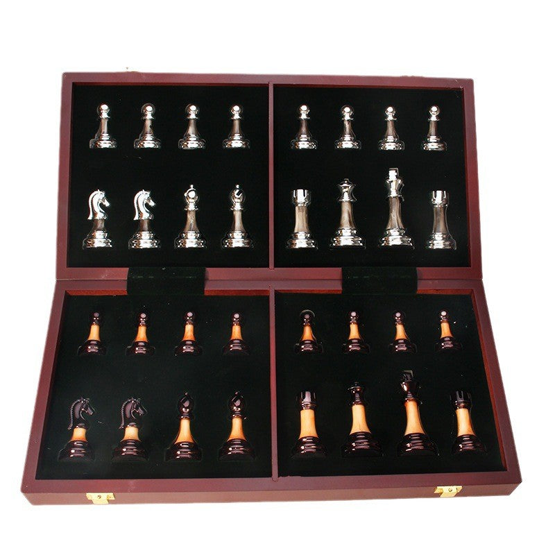 Luxurious Metal Chess Set with Large 16.5 in Wooden Board, Premium Chess Game Set