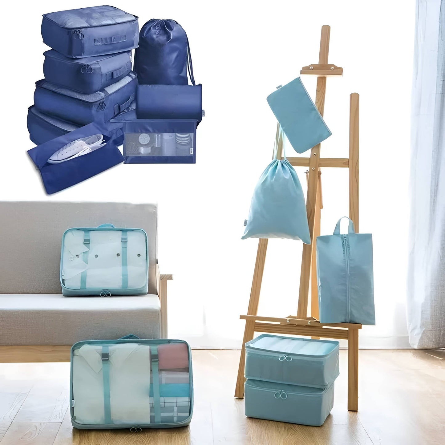 Packing Cubes for Travel Organization with Mesh Windows and Compression, 7-Piece Set
