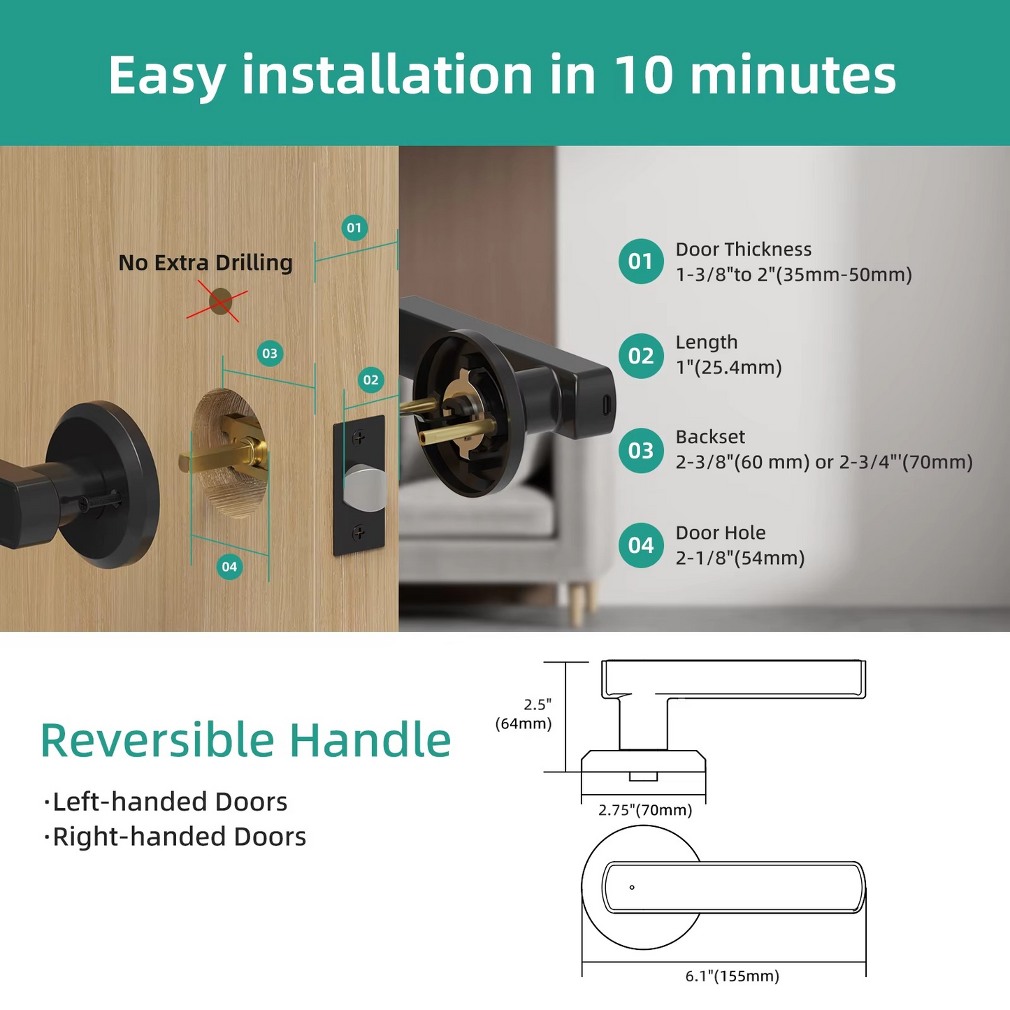 Biometric Door Lock with Fingerprint Scanner and Keypad, Key Fob Entry