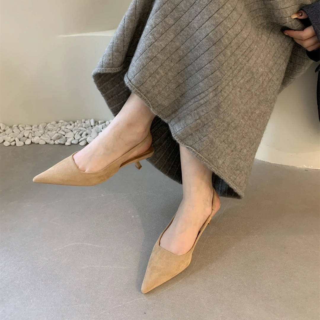 Pointed Toe Slingback Kitten Heels for Women with Microfiber Upper and Slip-On Design