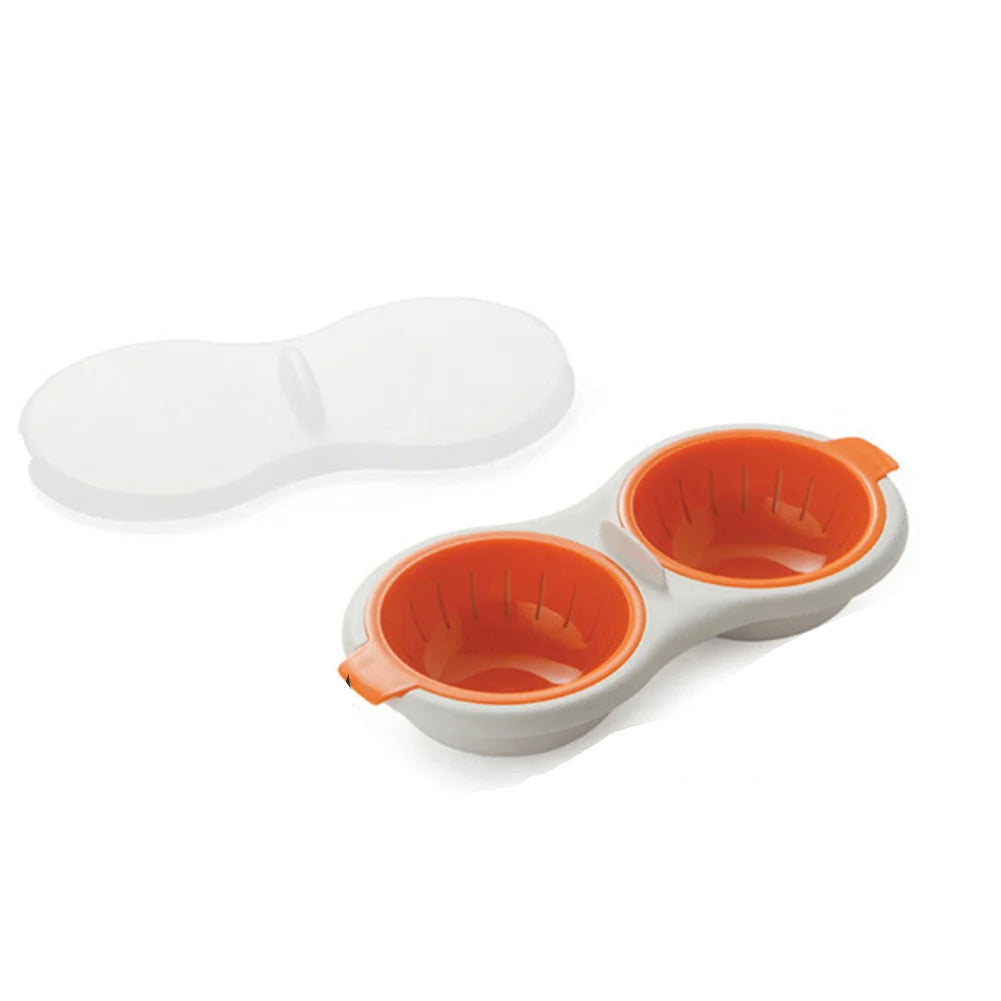 Two Egg Microwave Poacher with Drain Basket and Non-Stick Grid