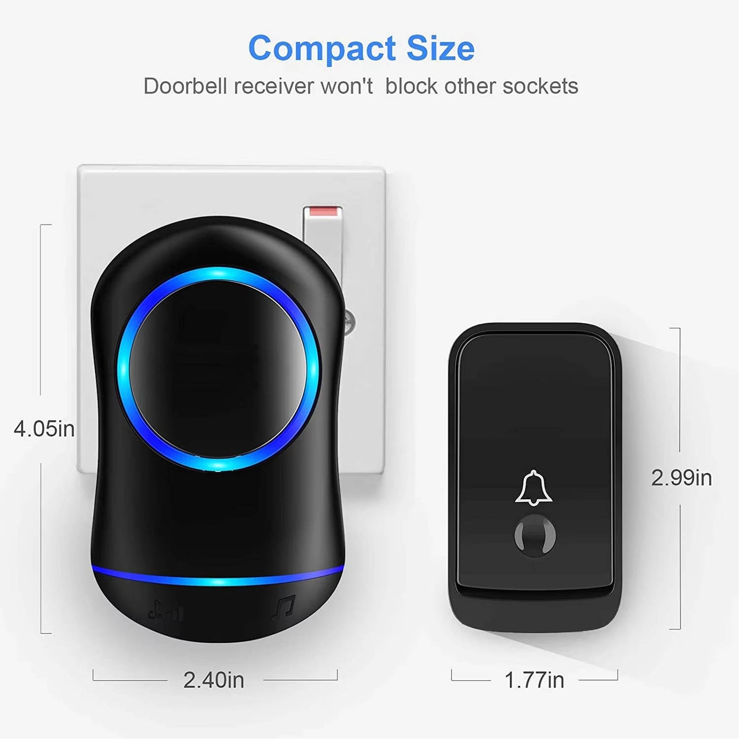 Wireless Doorbell Plug & Play Waterproof Door Bell Kit, 45 Chimes, LED Flash, 4 Volume Levels