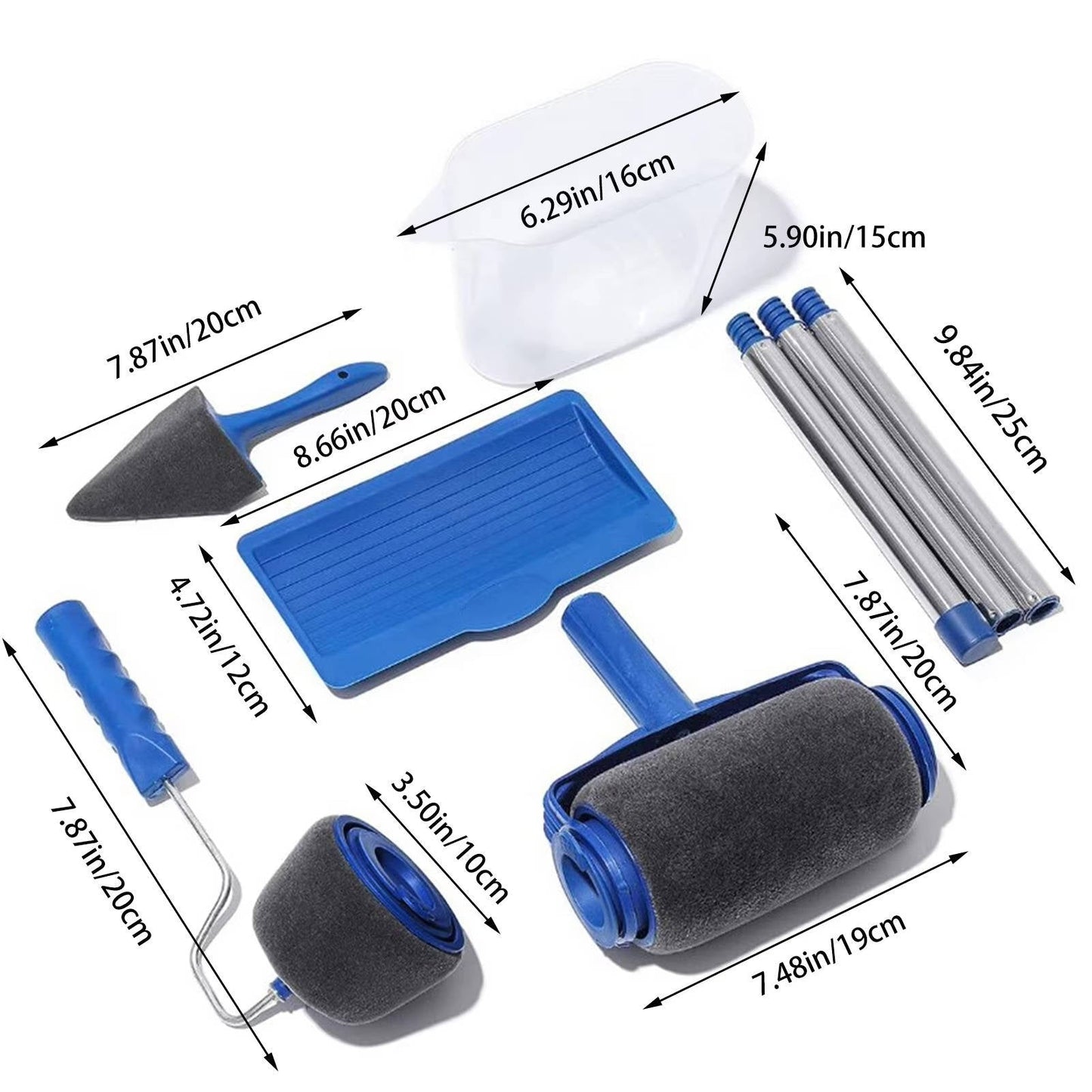 Triangular Paint Roller with Corner Brush and Sponge Applicator, 3-Piece Set