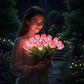 LED Tulip Night Light, Artificial Flower Table Lamp with Real Touch Petals, Battery Operated Lighted Tulip Bouquet for Bedside, Office & Home Decor