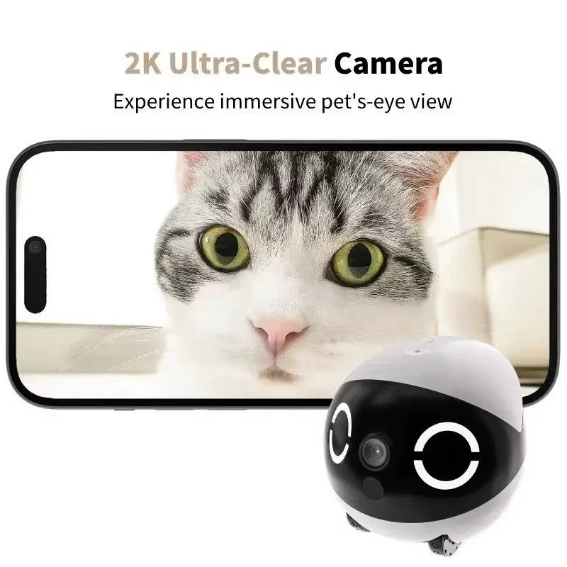 2K Mini Pet Camera Robot, Movable Indoor Camera with App Control 2 Way Talk Night Vision Motion Detection