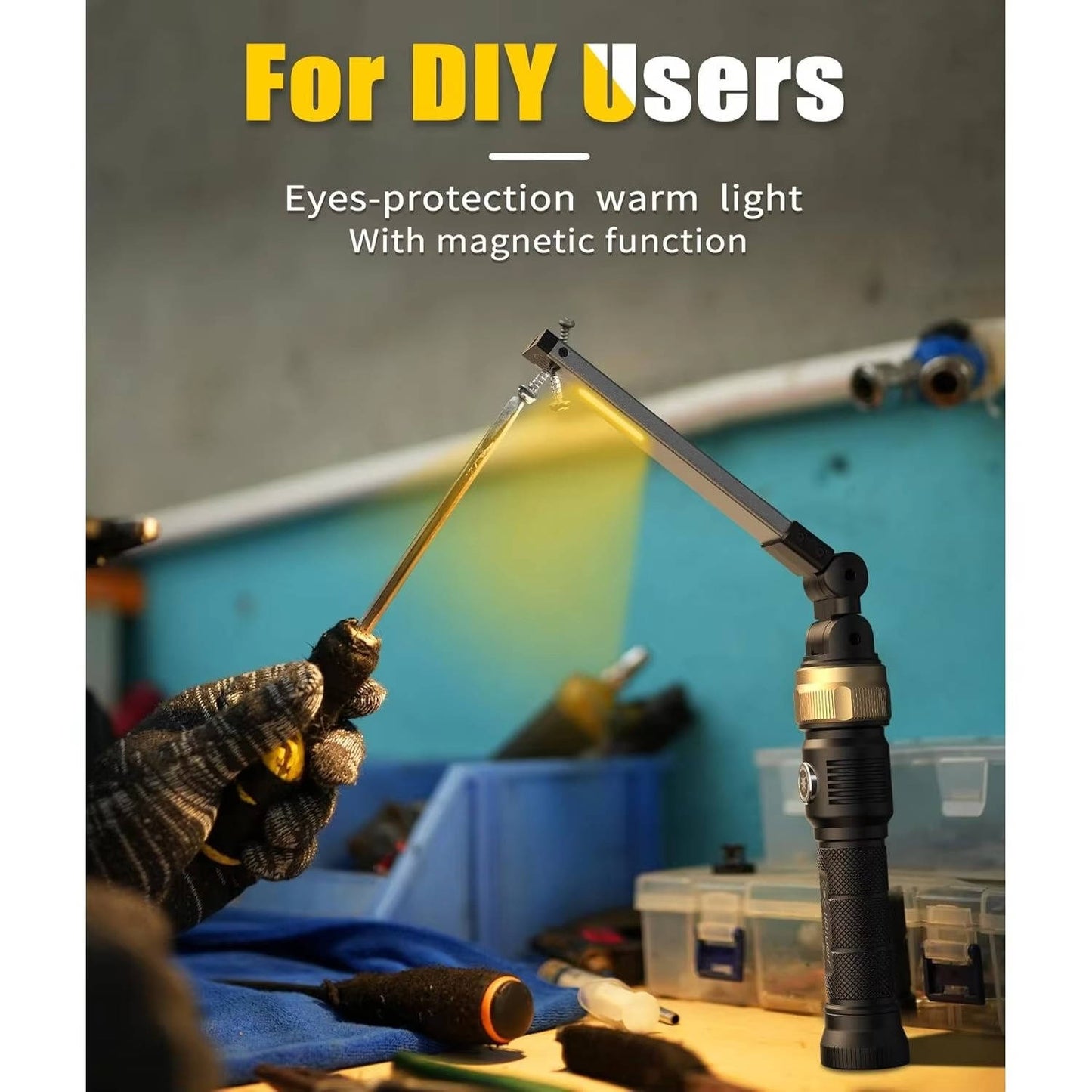 Rechargeable LED Work Light 5000mAh, Magnetic 1200 Lumens Flashlight 360 Rotating Foldable Mechanic Light