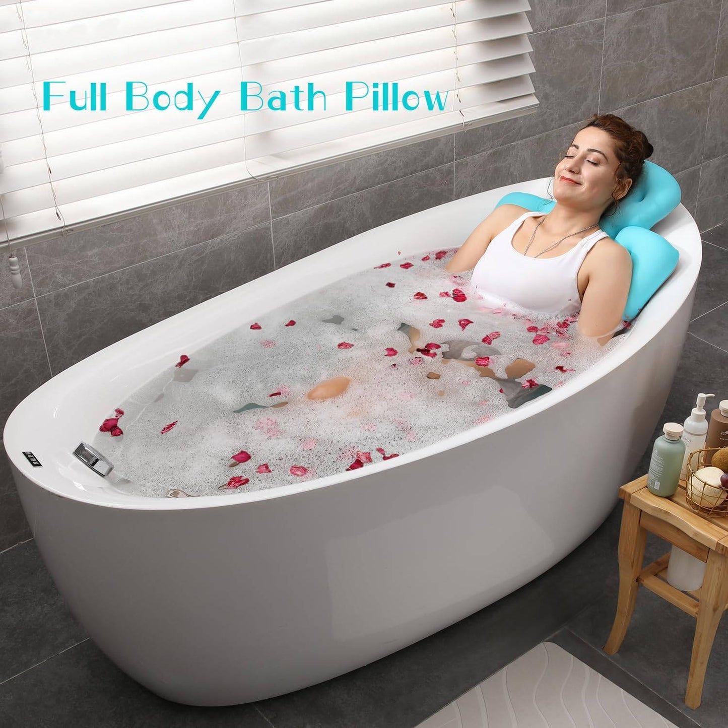 Full Body Bath Pillow for Bathtub, Thick Tub Cushion, Head, Neck & Back Support, Luxury Bath Headrest