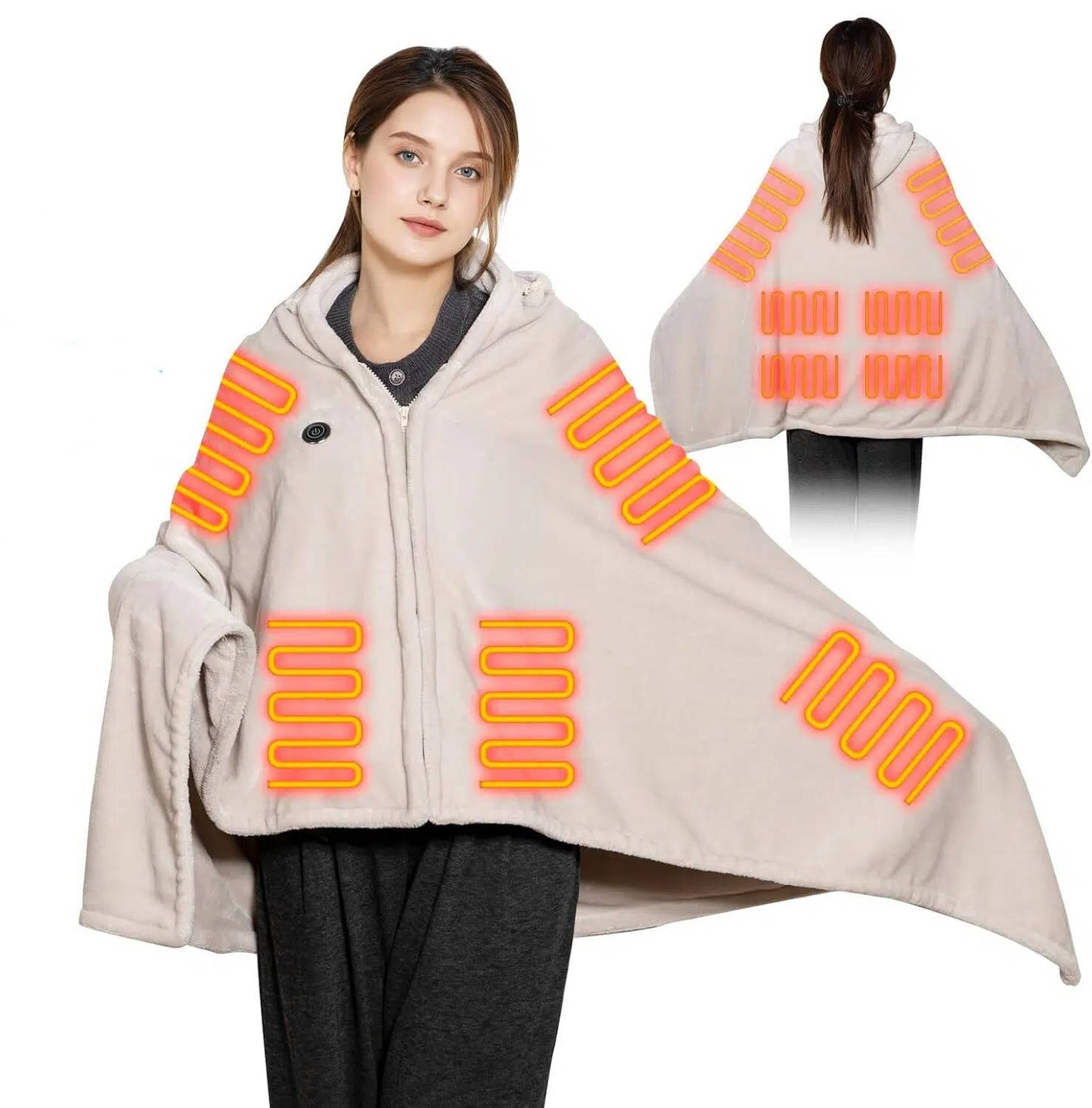 Cordless Heated Blanket with Hood, Rechargeable Wearable Throw with 9 Heating Zones & 3 Heat Levels for Camping