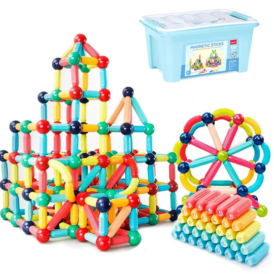 Magnetic Building Sticks and Blocks, Montessori Educational Toy Set