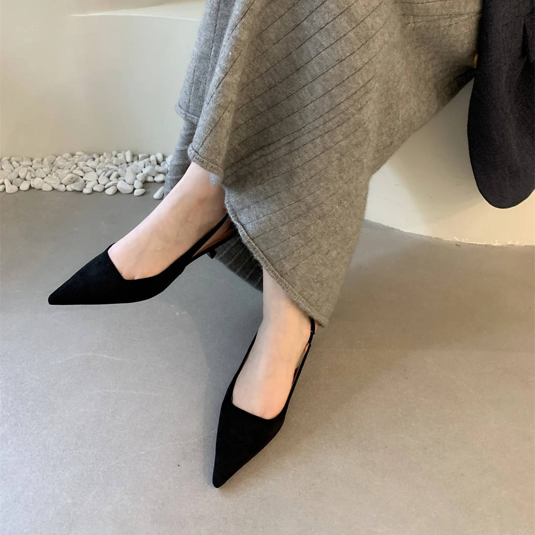 Pointed Toe Slingback Kitten Heels for Women with Microfiber Upper and Slip-On Design