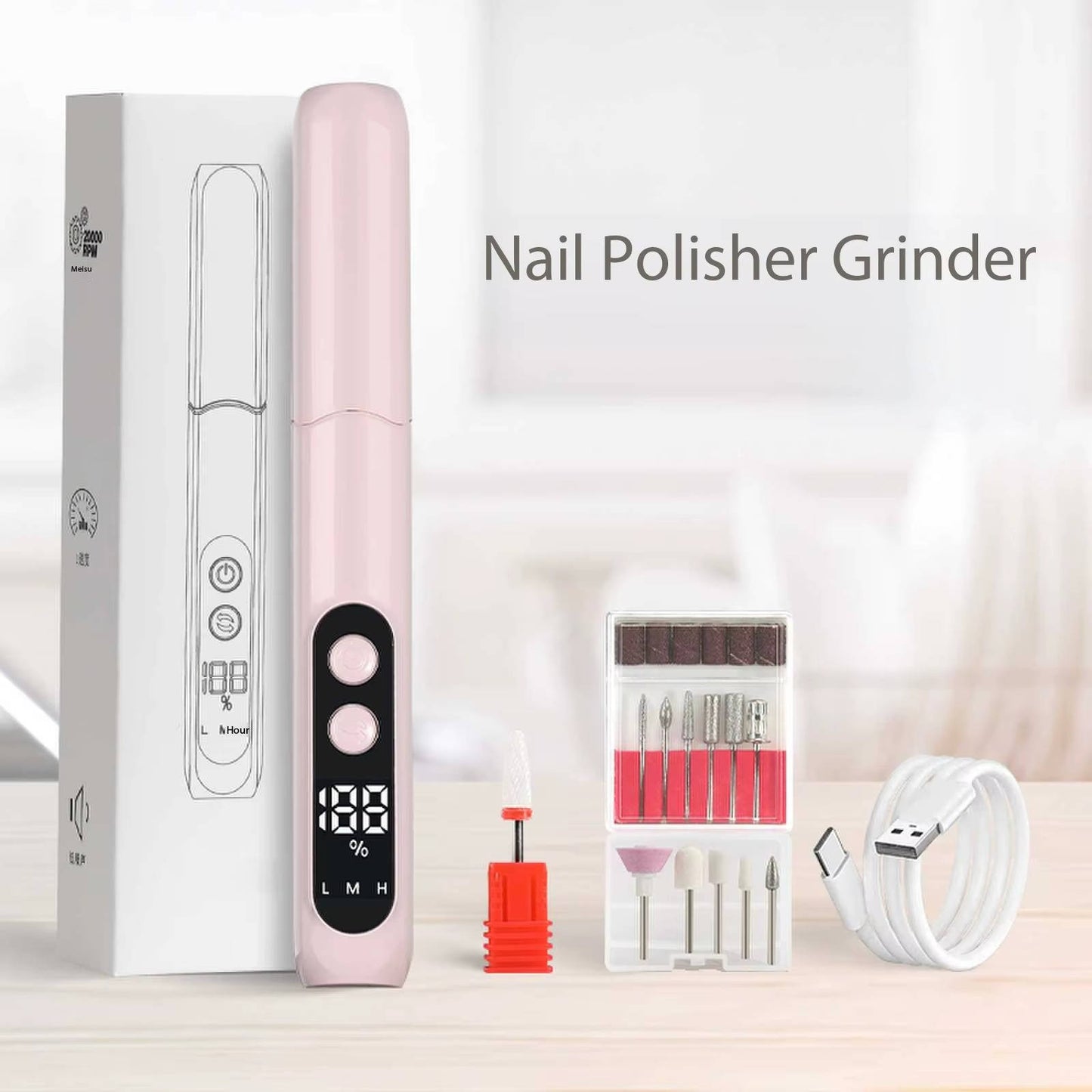 Portable Electric Nail Drill Kit, Professional Manicure and Pedicure Polishing Set for Acrylic, Gel and Dip Nails with Drill Bits