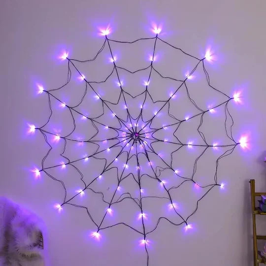 Sjbackyard Halloween Spider Web Lights Outdoor with 80 Purple LEDs