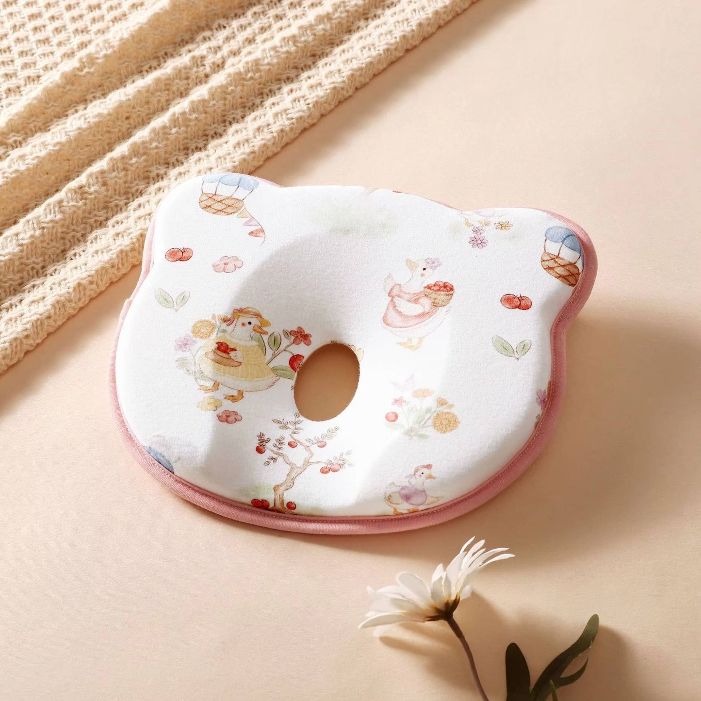 Infant Head Support Pillow with U-Shaped Groove and Silicone Core, Machine Washable