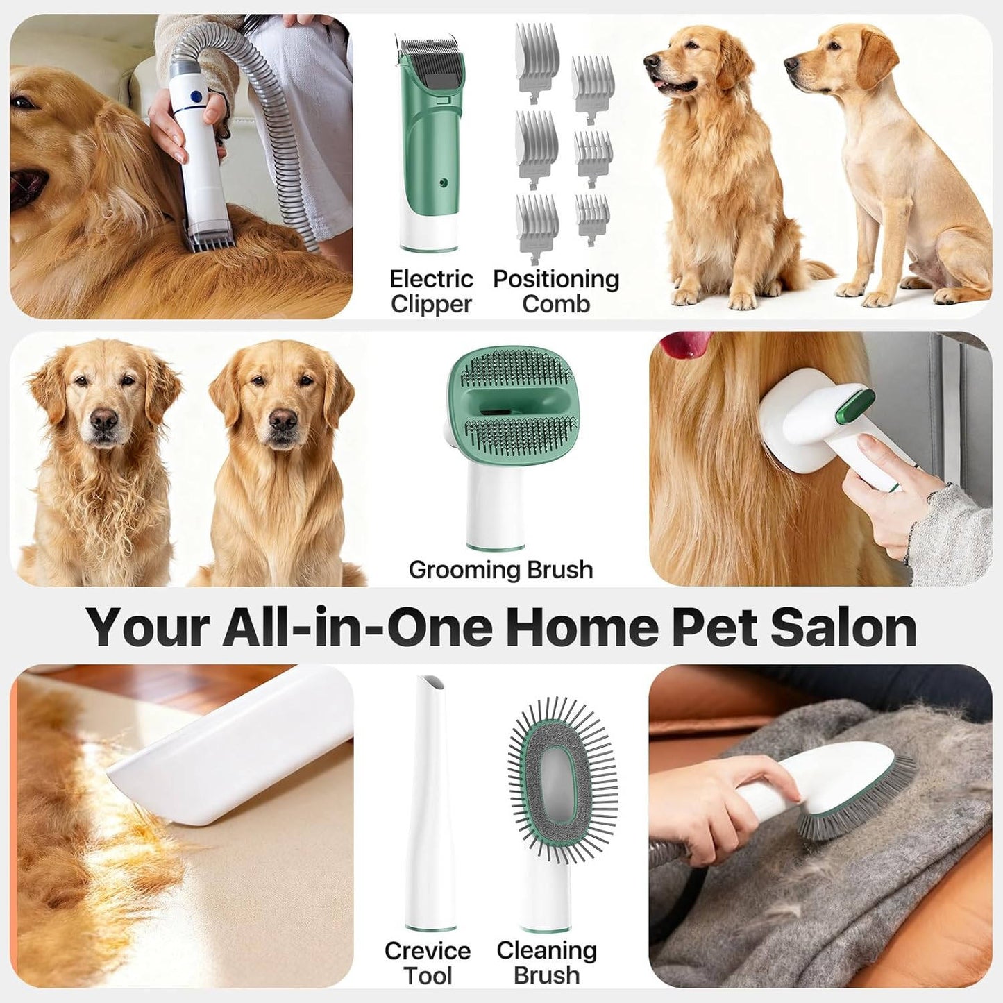 Dog Grooming Vacuum Kit, 15000Pa Pet Grooming Vacuum with Clipper, Shedding Brush and 2L Dust Cup