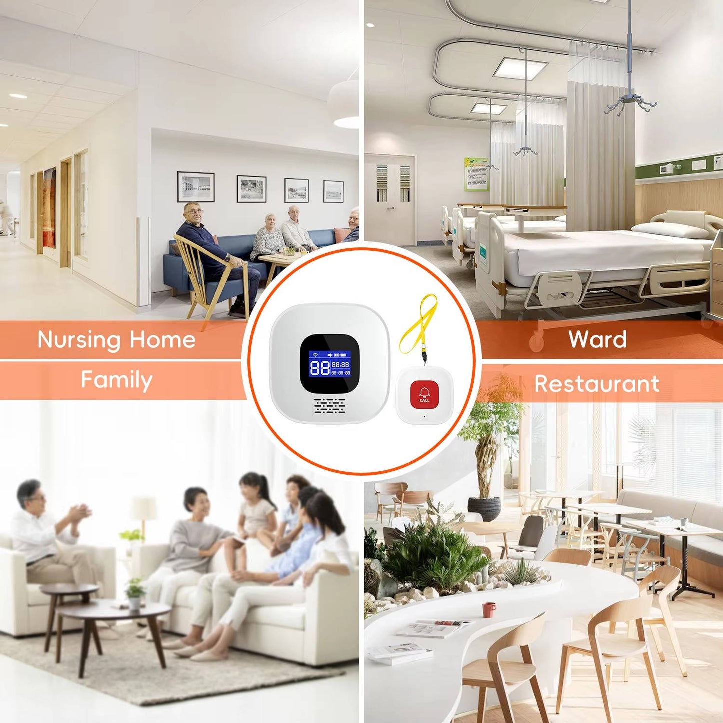 Emergency Button for Elderly, Medical Alert for Seniors, Nurse Calling System & Caregiver Pager, Wireless SoS Panic Alert
