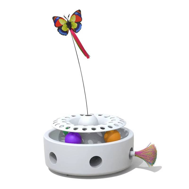 3 in 1 Automatic Cat Toy Interactive, Butterfly Feather Track Ball Kitten Toy USB Powered Indoor Exercise