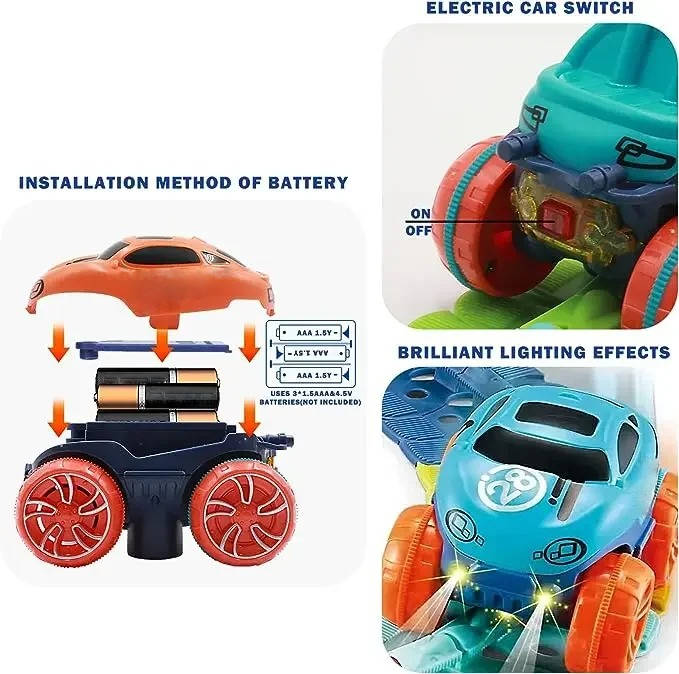 LED Race Track for Kids with Flexible Modular Track and Anti-Tip Car, USB Rechargeable