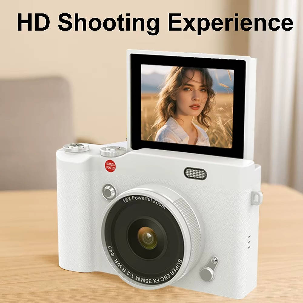 Portable Digital Camera with 180° Flip Screen, Selfie Camera with 32GB Memory Card for Photo and Video, Entry Level Student Camera