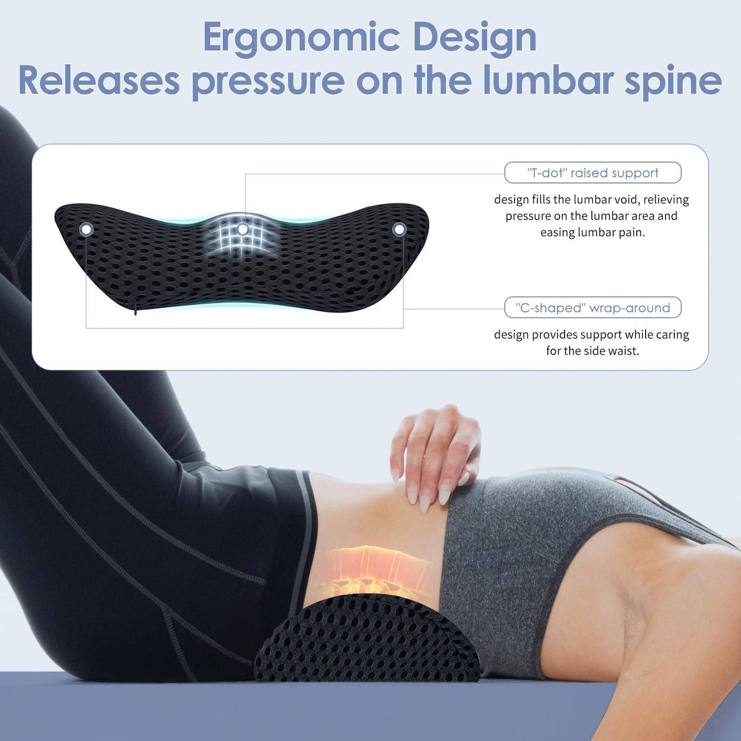 Office Chair Lumbar Support Pillow, Memory Foam Backrest Cushion for Lower Back Support