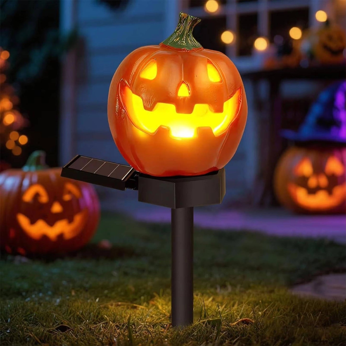 Solar Pumpkin Pathway Lights with Automatic Dusk Sensor and Warm White LED