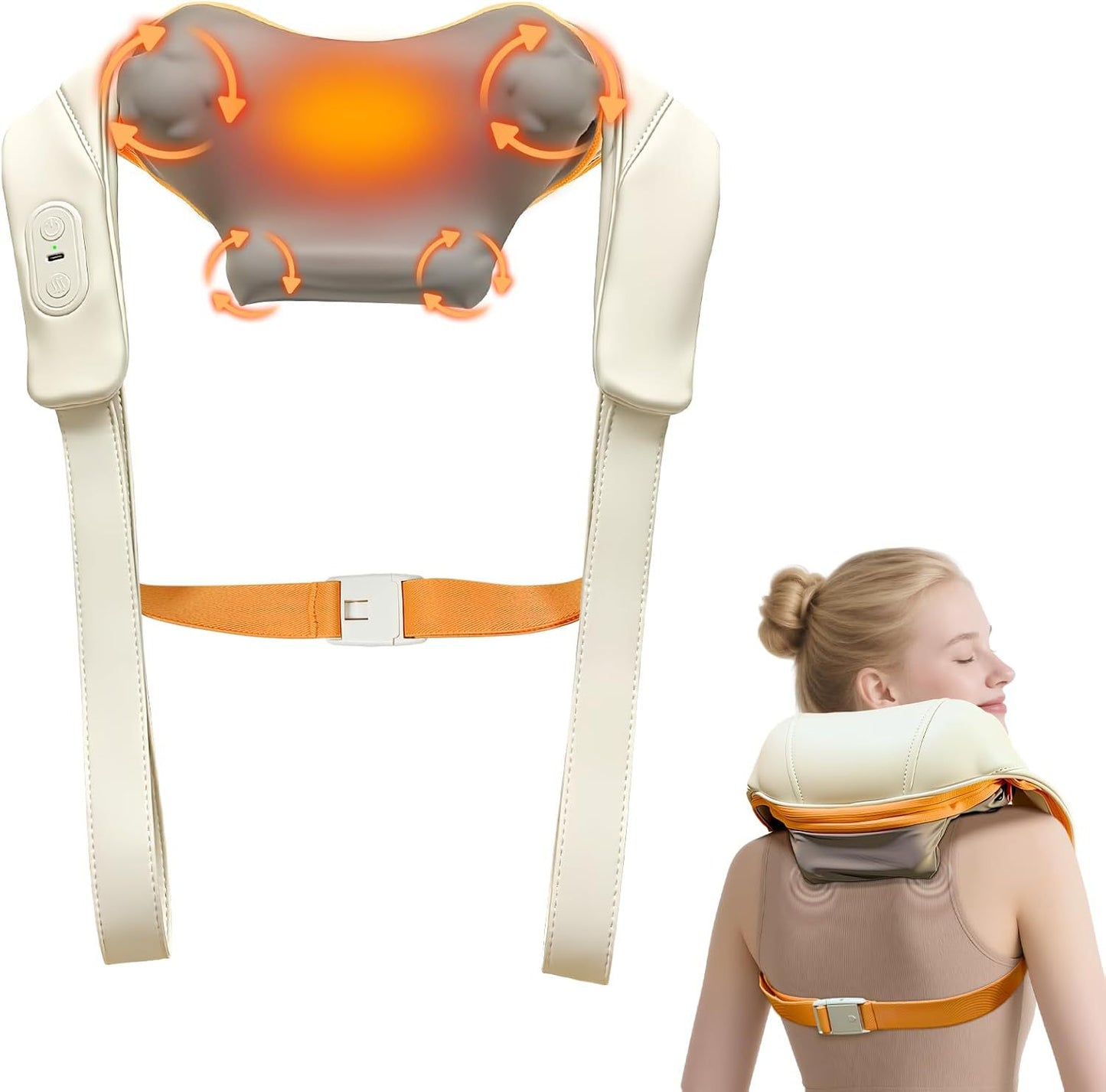 Neck Shoulder Massager with Heat, Cordless 4D Shiatsu Deep Tissue Massage Device for Home, Office and Travel