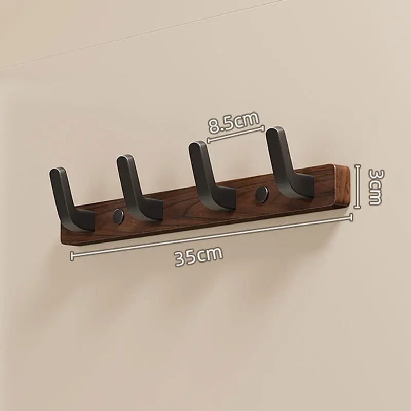 Wall Coat Rack with Solid Wood Backplate and Steel Hooks, Matte Black Finish, 4 Hooks