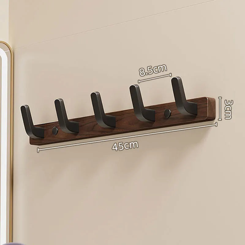 Wall Coat Rack with Solid Wood Backplate and Steel Hooks, Matte Black Finish, 4 Hooks