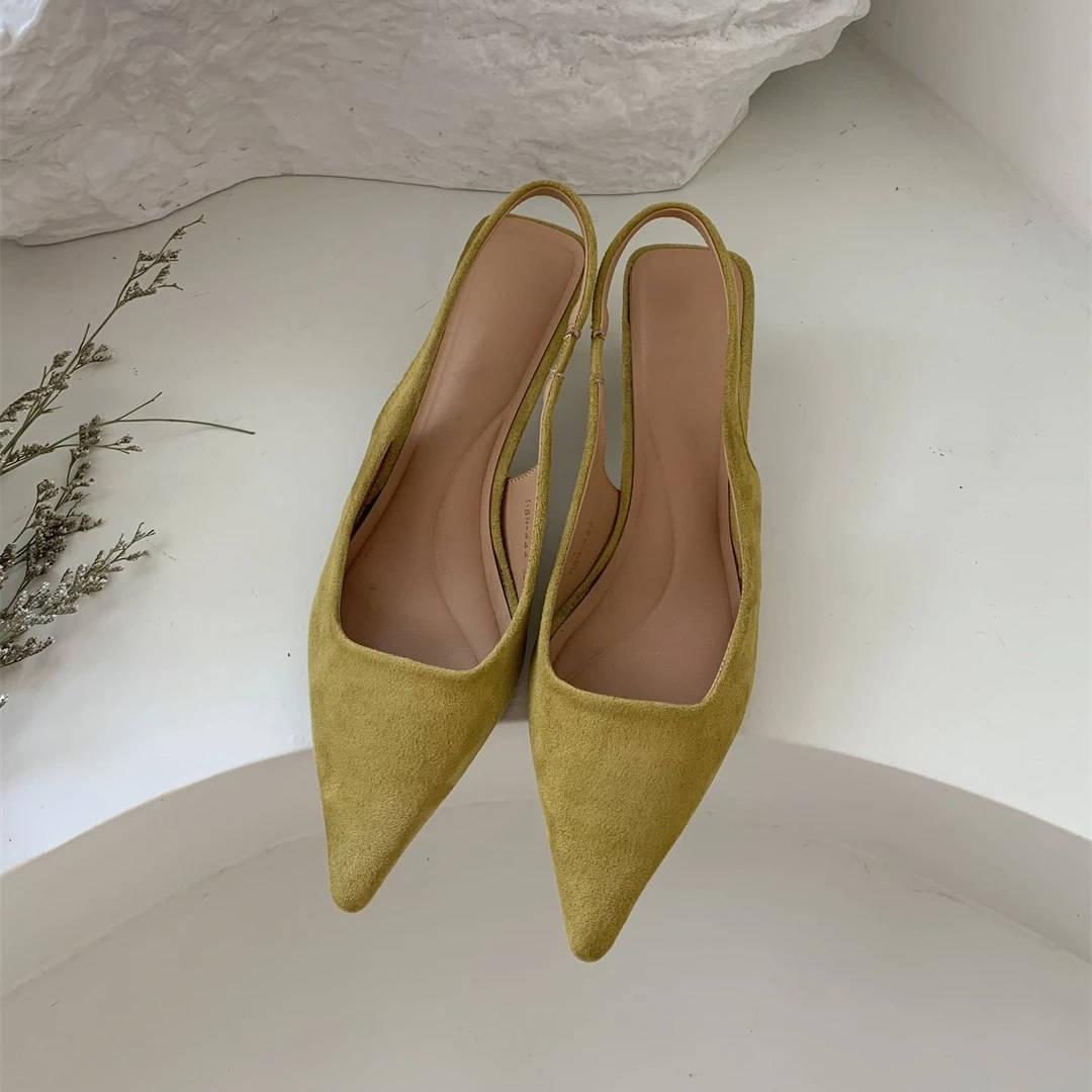 Pointed Toe Slingback Kitten Heels for Women with Microfiber Upper and Slip-On Design