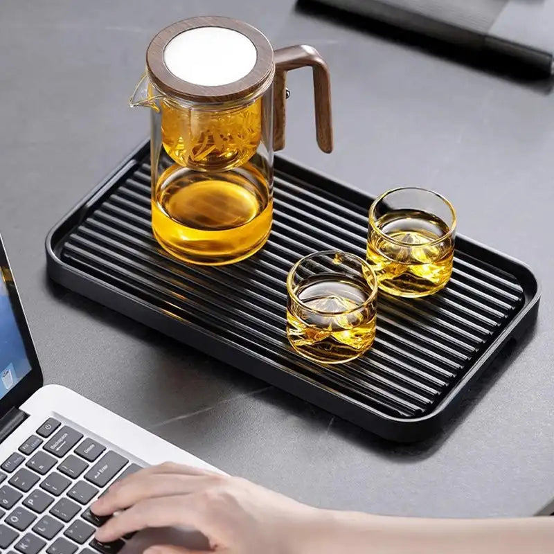 Glass Teapot with Removable Fine Mesh Infuser and Water Separation, Wooden Handle