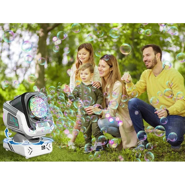 Automatic Bubble Machine with 150-Degree Rotation and 9-Color LED Lighting