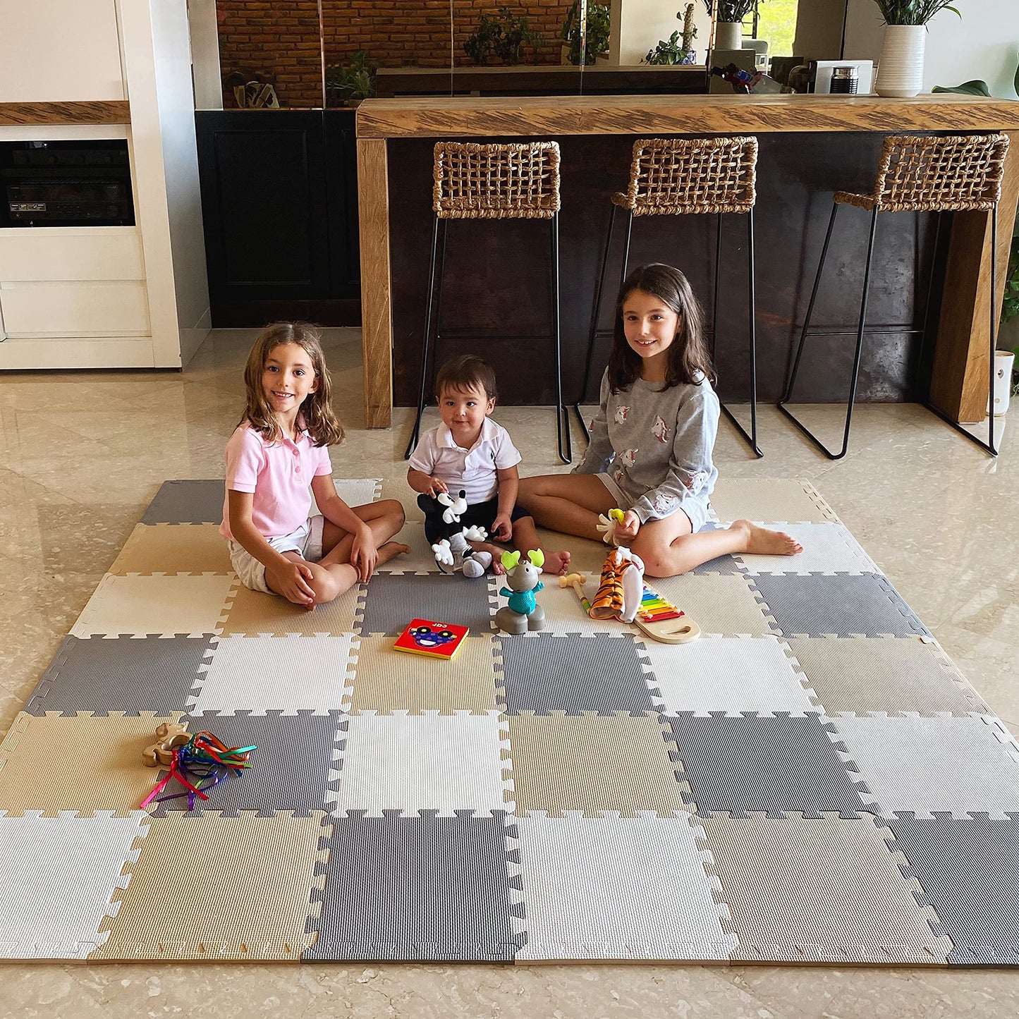Baby Play Mat, Soft Interlocking Foam Floor Tiles, 74x74 Playpen Mat for Crawling and Development