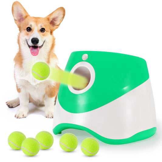 Automatic Dog Ball Launcher Rechargeable, Interactive Pet Thrower with 3 Distance Settings LED Indicator for Small Medium Dogs