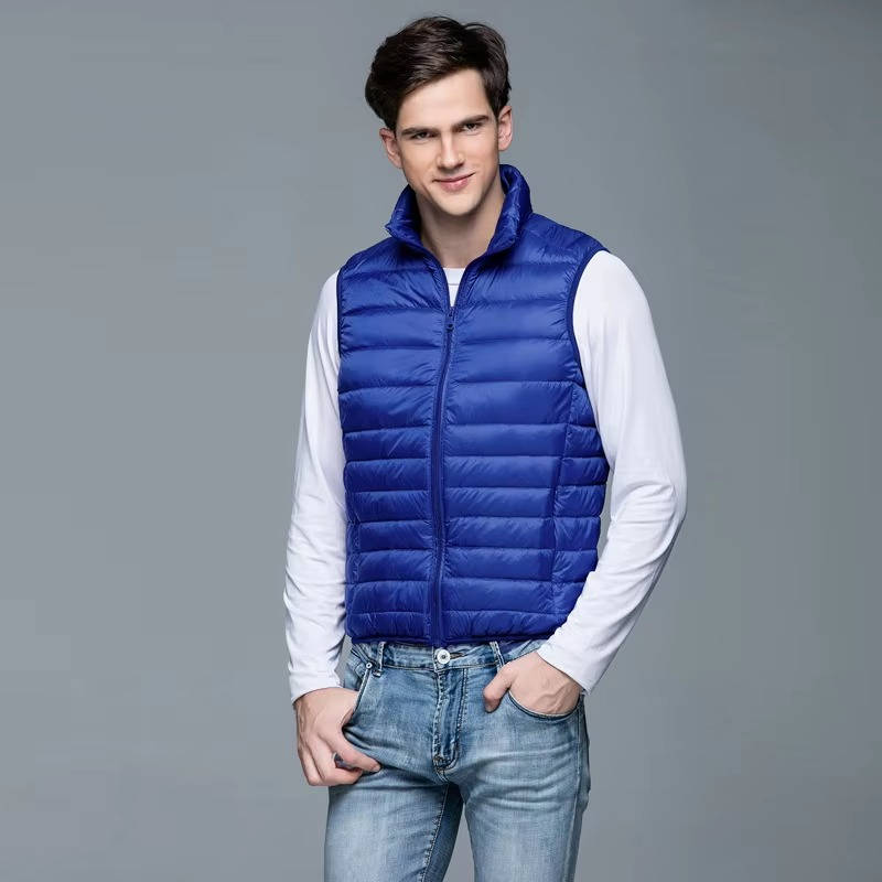 Down Fill Vest with Water Resistant Shell and Stand Up Collar, Packable