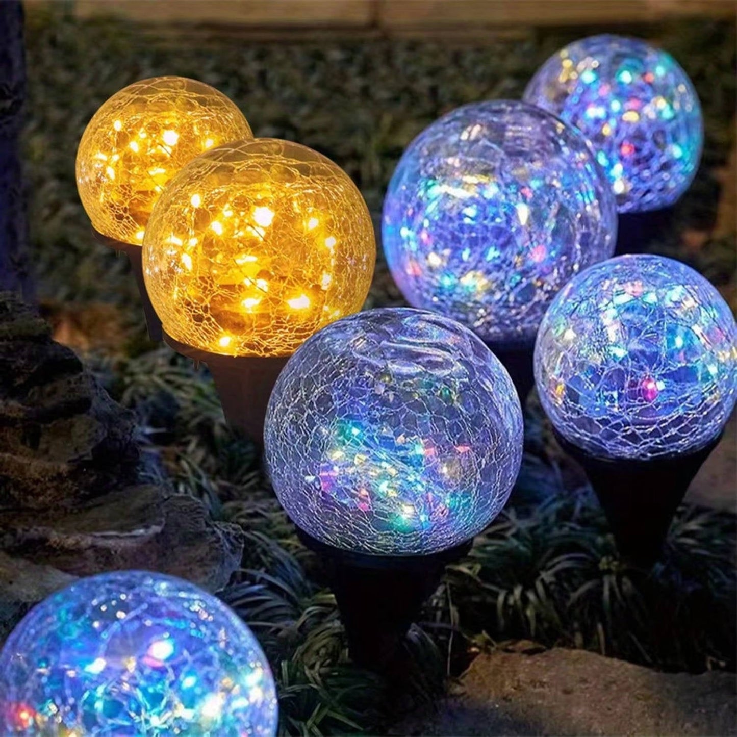Solar Cracked Glass Globe Lights for Yard, Patio, Walkway, Driveway, Pathway, Outdoor Decorative Orbs, 2 Pack