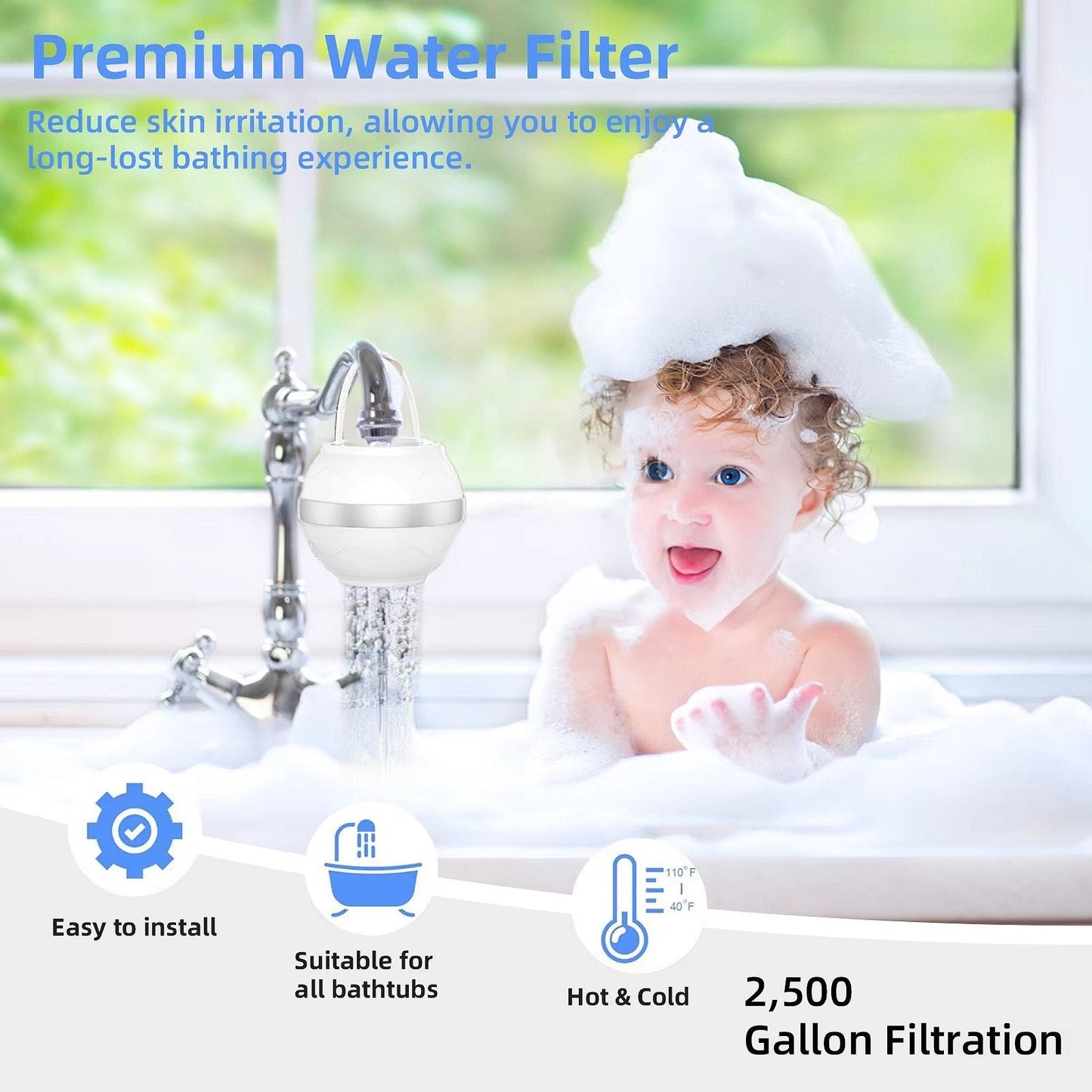 Faucet Mount Tub Filter with Eight-Layer Filtration and Mineral Enrichment
